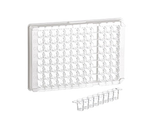 [705071-25] Greiner Bio-One 96W C8 Single-break MICROLON 600 Strip Plate, PS, High Binding, 1 x 8 Break-Apart C-Bottom (Flat w/curved edge) strips, Clear Wells